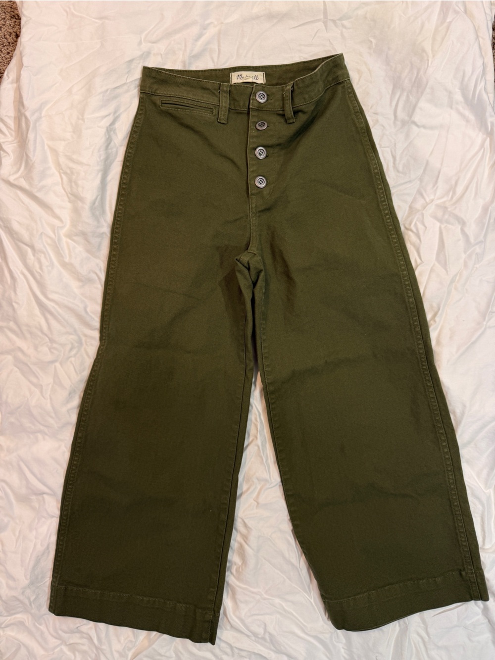 Women’s Olive Green High-Rise Button-Fly Jeans Cropped Wide Leg